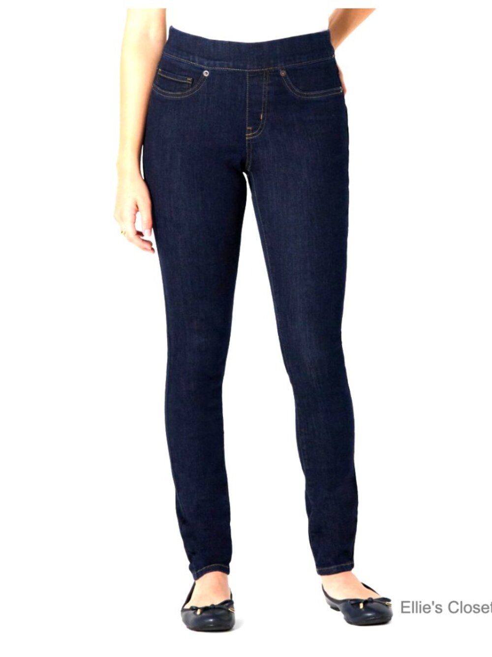 Stretch Denim Mid-Rise Pull-On Skinny Jegging
